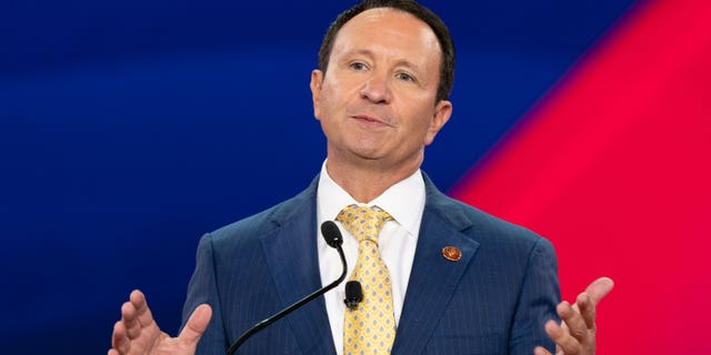 Republican Louisiana Attorney General Jeff Landry speaks during CPAC (Conservative Political Action Conference) Texas 2022 conference at Hilton Anatole.