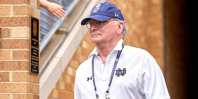 Notre Dame athletic director Jack Swarbrick looks on during the Notre Dame Blue-Gold Spring Football Game on April 23, 2022 at Notre Dame Stadium in South Bend, IN.