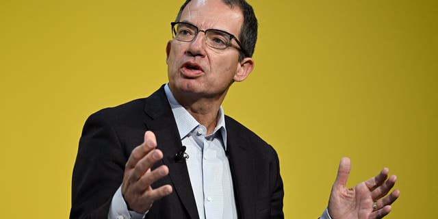 Moderna CEO Stephane Bancel speaks during a session of the World Economic Forum annual meeting in Switzerland on Jan. 18.