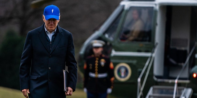 US President Joe Biden walks to the residences from Marine One on the South Lawn of the White House on Friday, February 6, 2023.