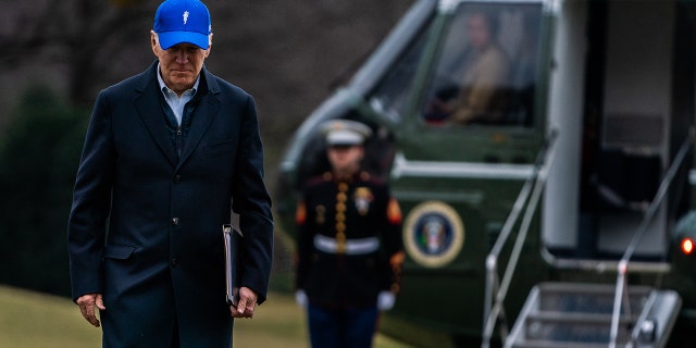 US President Joe Biden walks to the residences from Marine One on the South Lawn of the White House on Friday, February 6, 2023.