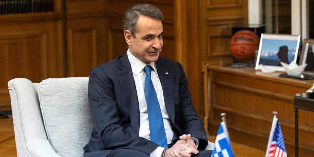 Greek Prime Minister Kyriakos Mitsotakis is pictured at Maximos Mansion in Athens, Greece February 20, 2023. Mitsotakis announced on Friday that the country is raising its minimum wage.