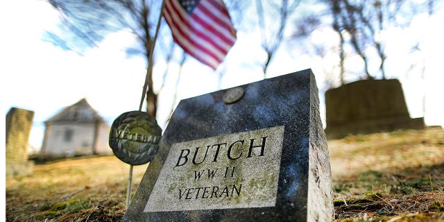 A grave for a World War ll military dog at Hillside Acre Animal Cemetery in Methuen, Massachusetts. The cemetery is over 100 years old and one of the older ones in the country.