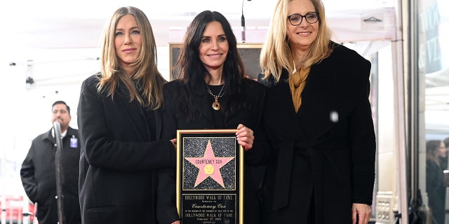 Courteney Cox's "Friends" co-stars Jennifer Aniston and Lisa Kudrow showed up to support her at her Walk of Fame ceremony. The stars were collectively the highest paid women on television for the final season of "Friends."