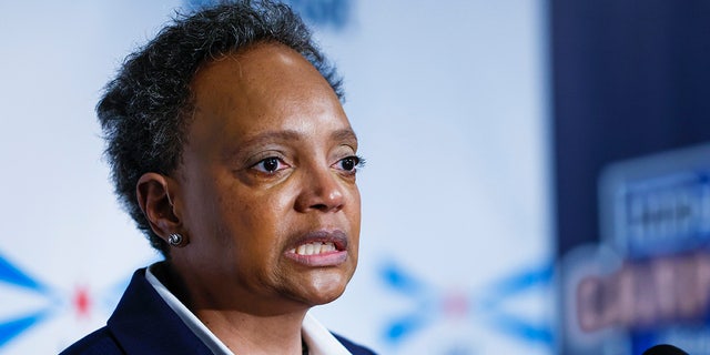 Chicago Mayor Lori Lightfoot speaks during an election rally on Feb. 28, 2023.