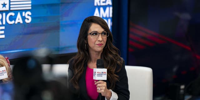 U.S. Rep. Lauren Boebert, a Republican from Colorado, on a broadcast during the Conservative Political Action Conference (CPAC) in National Harbor, Maryland, on Thursday, March 2, 2023.