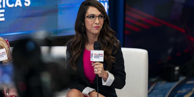 U.S. Rep. Lauren Boebert, a Republican from Colorado, on a broadcast during the Conservative Political Action Conference (CPAC) in National Harbor, Maryland, on Thursday, March 2, 2023.