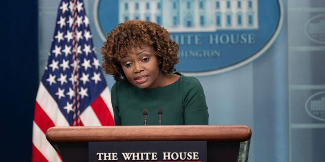 White House Press Secretary Karine Jean-Pierre speaks during the daily press briefing in the Brady Press Briefing Room of the White House in Washington, DC, on March 3, 2023. Jean-Pierre told reporters that the administration's policy statement opposing the resolution overturning D.C.'s crime code did not mean Biden would veto it should lawmakers send it to his desk. 