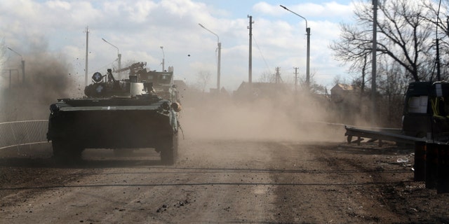 A Ukrainian armored personnel carrier outside Bakhmut, in the Donetsk region on March 3, 2023.