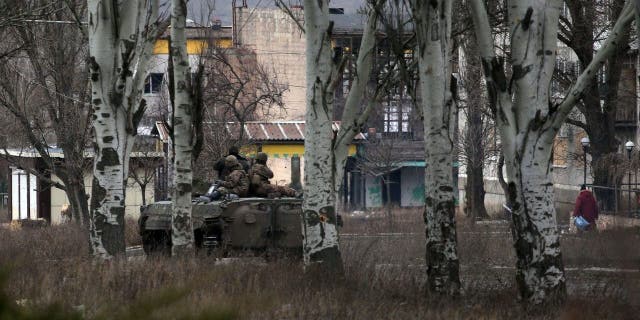 A Ukrainian armored personnel carrier in Bakhmut, in the Donetsk region on March 3, 2023.