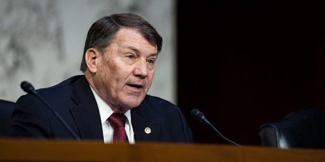 Sen. Mike Rounds speaks during a Senate Banking, Housing, and Urban Affairs Committee hearing in Washington, D.C.