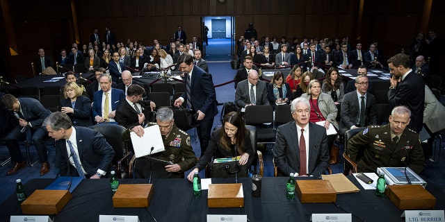 FBI Director Christopher Wray, NSA Director Paul Nakasone, DNI Avril Haines, CIA Director William Burns and Defense Intelligence Agency Director Scott Berrier, tetsify before the Senate Intelligence Committee on March 8, 2023.