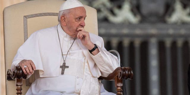 Pope Francis conducts his traditional Wednesday general audience in St. Peter's Square in Vatican City, March 8, 2023. 