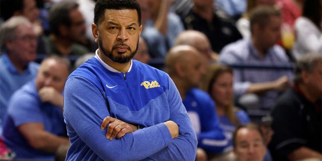 Head coach Jeff Capel of the Pittsburgh Panthers looks on during the first half of their game against the Duke Blue Devils in the quarterfinals of the ACC Basketball Tournament at Greensboro Coliseum on March 9, 2023 in Greensboro, North Carolina.