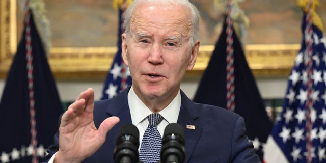 President Biden speaks about the US banking system on March 13, 2023, in the Roosevelt Room of the White House in Washington, DC