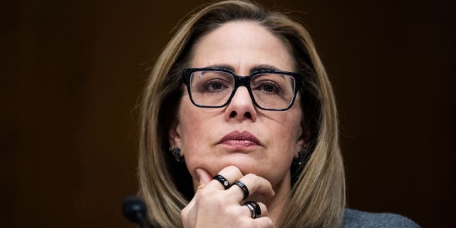 Sen.  Kyrsten Sinema, I-Ariz., attends a Senate Homeland Security and Government Affairs Committee markup in Dirksen Building on Wednesday, March 15, 2023.