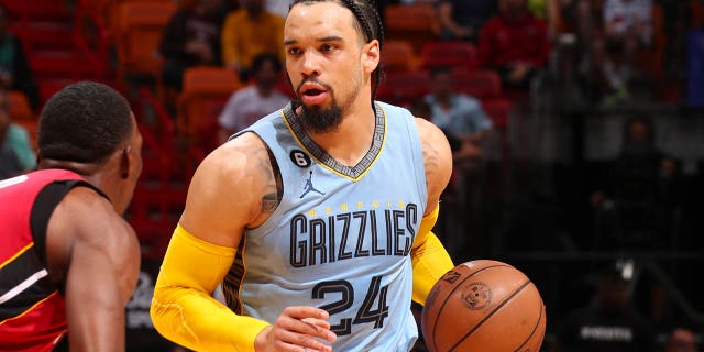 Dillon Brooks of the Memphis Grizzlies dribbles the ball during the game against the Miami Heat at Miami-Dade Arena in Miami on Wednesday.