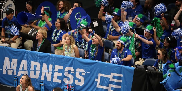 The Texas A&M-Corpus Christi Islanders cheer band cheers during the game between the Alabama Crimson Tide and the Texas A&M-Corpus Christi Islanders in the first round of the NCAA Men's Basketball South Regional Championship on March 16, 2023 at Legacy Arena in BJCC in Birmingham, Alabama.