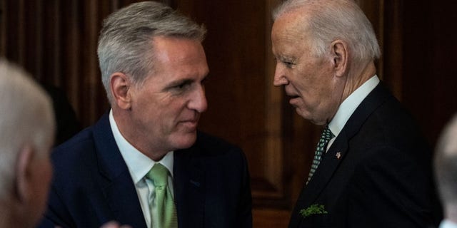 7: President Joe Biden, walks past Speaker of the House Kevin McCarthy (R-CA) after delivering remarks at the annual Friends of Ireland Caucus St. Patricks Day Luncheon (Kent Nishimura / Los Angeles Times via Getty Images)