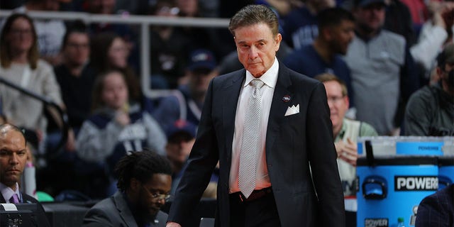 Iona Gaels head coach Rick Pitino watches during the first half against the Connecticut Huskies during the first round of the 2022 NCAA Men's Basketball Tournament held at MVP Arena on March 17, 2023 in Albany, NY.