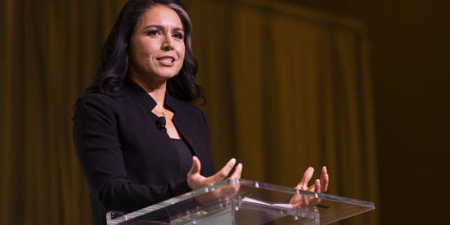 Tulsi Gabbard, former Representative from Hawaii, speaks during the Palmetto Family Council's Vision 24 national conservative policy forum in North Charleston, South Carolina, US, on Saturday, March 18, 2023.