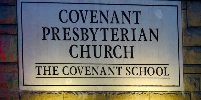 A view of the entrance of Covenant School, a Presbyterian school associated with a church after three children and three adults were gunned down in Nashville, Tennessee, United States on March 27, 2023. The heavily armed female shooter was killed during a shootout with a five-member police team that engaged her on the second floor of the private Christian elementary school, authorities said.聽