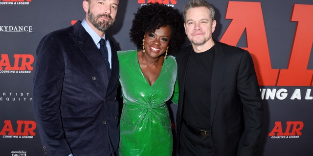 From left to right, Ben Affleck, Viola Davis and Matt Damon at the World Premiere of "AIR" on March 27.