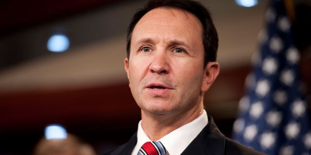 Then-Republican Louisiana Rep. Jeff Landry speaks during a new conference on Capitol Hill in Washington, D.C.