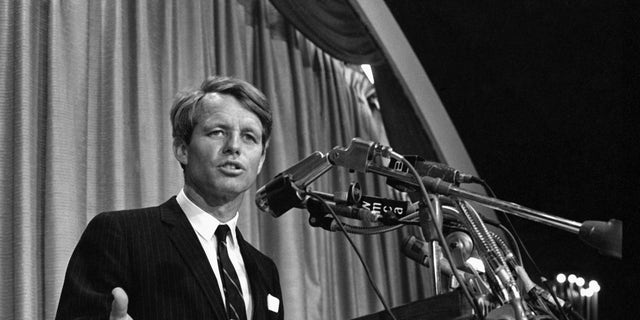 Robert F. Kennedy at a press conference on April1, 1968 in New York, New York. 