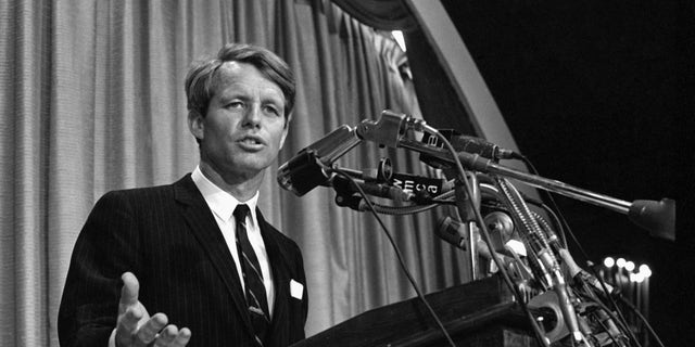 Robert F. Kennedy at a press conference on April1, 1968 in New York, New York.