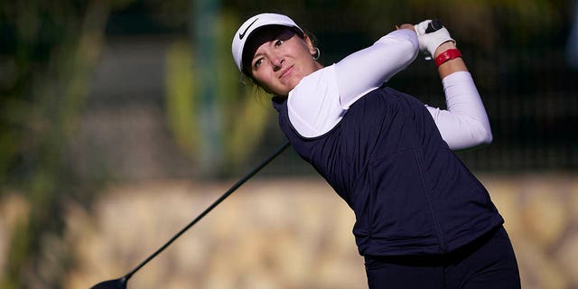 Carla Tejedo tees off during the Spanish Professional Women's Golf Championship on December 3, 2020 in Oliva, Spain.