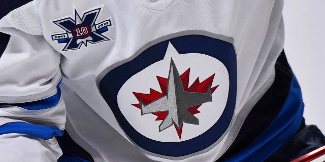 A close-up detail of the Winnipeg Jets logo seen during the second period at the Bell Centre on March 4, 2021 in Montreal, Canada. The Winnipeg Jets defeated the Montreal Canadiens 4-3 in overtime.