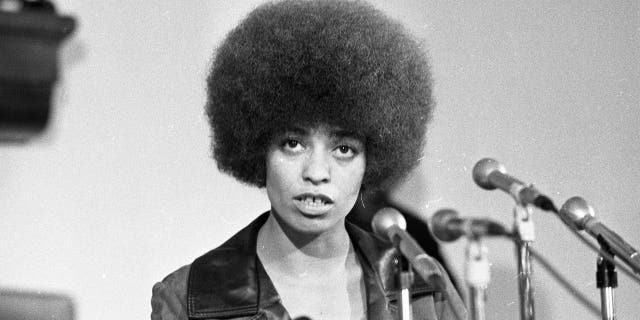 Angela Davis speaks at Mills College on Oct. 23, 1969.