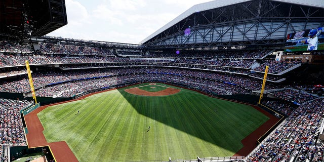 A view as the Texas Rangers take on the Toronto Blue Jays in the top of the fourth inning on Opening Day at Globe Life Field on April 5, 2021, in Arlington, Texas. 