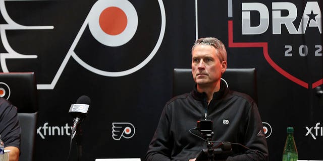 Philadelphia Flyers General Manager Chuck Fletcher attends the first round of the 2021 NHL Entry Draft at the Flyers Training Center on July 23, 2021 in Voorhees, New Jersey.