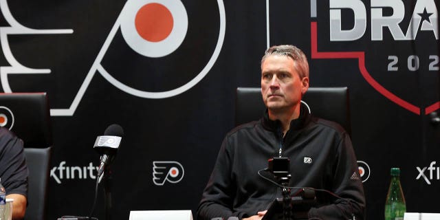 Philadelphia Flyers general manager Chuck Fletcher attends the first round of the 2021 NHL Entry Draft at Flyers Training Center on July 23, 2021 in Voorhees, New Jersey.
