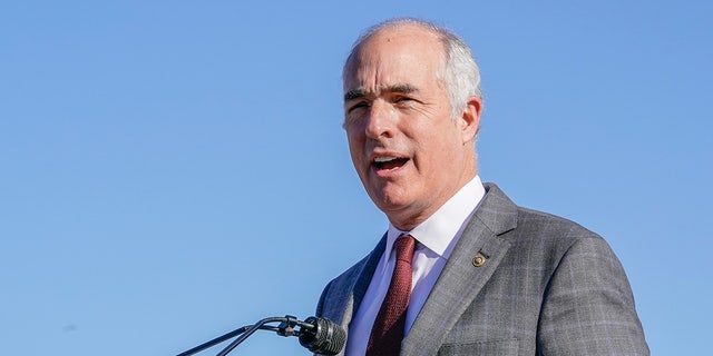 Sen. Bob Casey, D-Pa., speaks at the "Time to Deliver" Home Care Workers rally and march on November 16, 2021, in Washington, DC.
