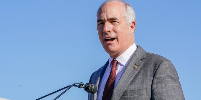 Sen.  Bob Casey, D-Pa., speaks at the "Time to Deliver" Home Care Workers rally and march on November 16, 2021, in Washington, DC.