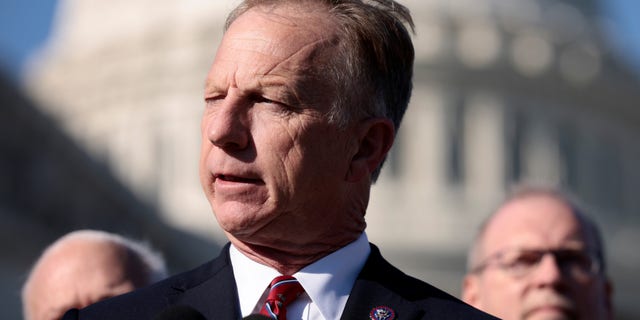 Rep. Kevin Hern, R-Okla., speaks at a press conference on vaccine mandates for businesses with House Republicans on Capitol Hill Nov. 18, 2021, in Washington, D.C.