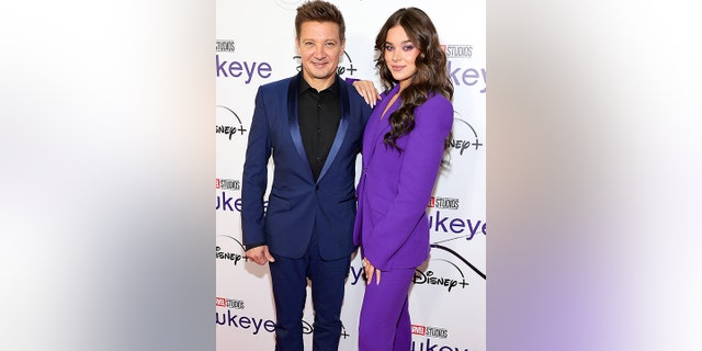 Jeremy Renner and Hailee Steinfeld at AMC Lincoln Square on November 22, 2021, in New York City. 