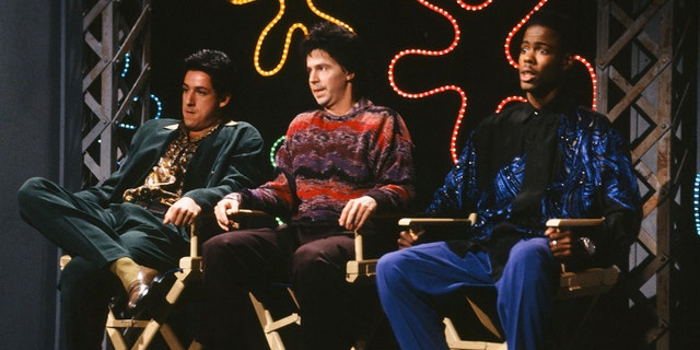 Adam Sandler as Joey Tarentina, Dana Carvey Glenn Macera, Chris Rock as Kevin Stubbs during 'The Bensonhurst Dating Game' skit on October 10, 1992. 