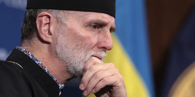 Archbishop Borys Gudziak of the Ukrainian Catholic Archeparchy of Philadelphia speaks during a press conference at the National Press Club in Washington, DC.