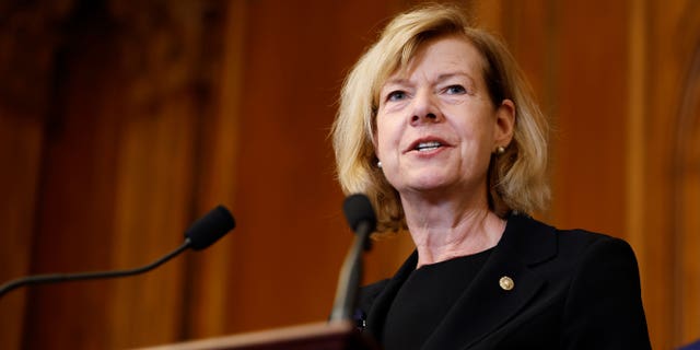 Sen. Tammy Baldwin, D-Wis., speaks at a bill enrollment ceremony for the Respect For Marriage Act at the U.S. Capitol Building Dec. 8, 2022, in Washington.