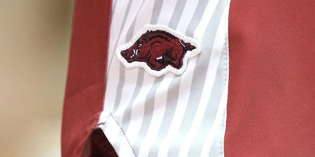The Arkansas Razorbacks logo on pair of shorts during the third place game of the Maui Jim Invitational college basketball Tournament against the San Diego State Aztecs at Lahaina Civic Arena on Nov. 23, 2022 in Lahaina, Hawaii.  