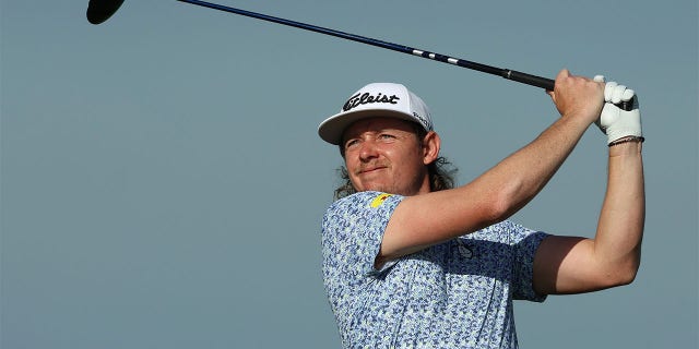 Cameron Smith of Australia plays his tee shot on the 17th hole at the PIF Saudi International at Royal Greens Golf and Country Club on February 3, 2023 in Al Murooj, Saudi Arabia. 