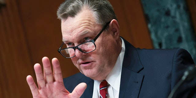 Sen. Jon Tester questions members of a panel testifying before the Senate Appropriations Subcommittee on Defense on China’s balloon surveillance efforts against the U.S..