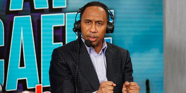 TV personality Stephen A. Smith speaks on radio row ahead of Super Bowl LVII at the Phoenix Convention Center on February 9, 2023 in Phoenix, Arizona. 