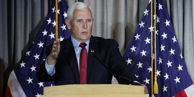 Former Vice President Mike Pence gives remarks at the Calvin Coolidge Foundation’s conference at the Library of Congress on Feb. 16, 2023, in Washington, D.C.
