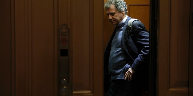 Sen. Sherrod Brown, D-Ohio, leaves the Capitol Building on Feb. 27, 2023 in Washington, D.C.