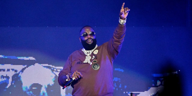 Rapper Rick Ross performs onstage during the Legendz Of The Streetz Tour Reloaded at State Farm Arena on March 05, 2023, in Atlanta, Georgia.